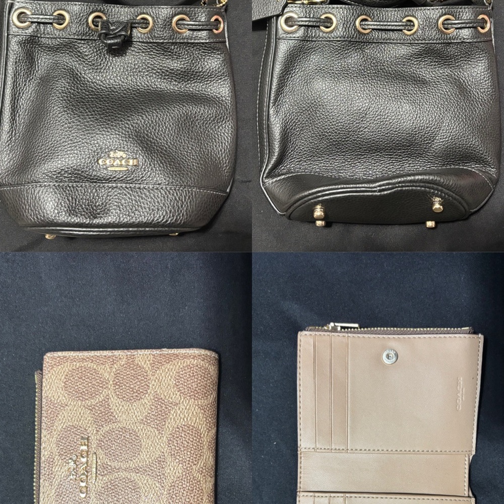 Coach Black Leather Bag and Tan Monogram Wallet